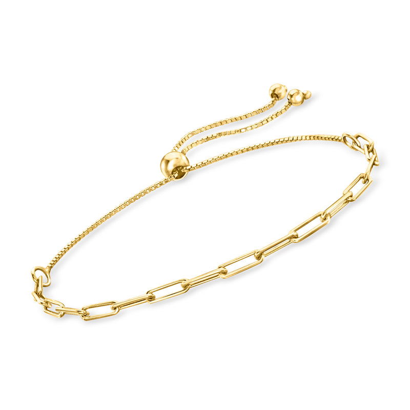 Gold vermeil paper-clip link bolo bracelet with ball end beads and sliding closure