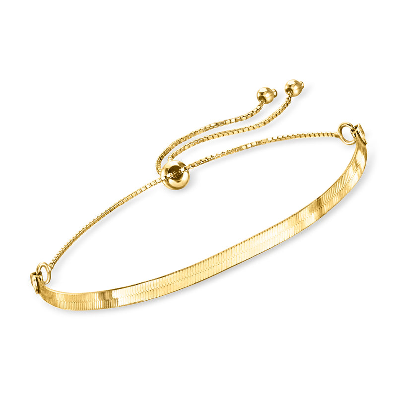18kt gold vermeil herringbone bolo bracelet with cord ties and textured bar