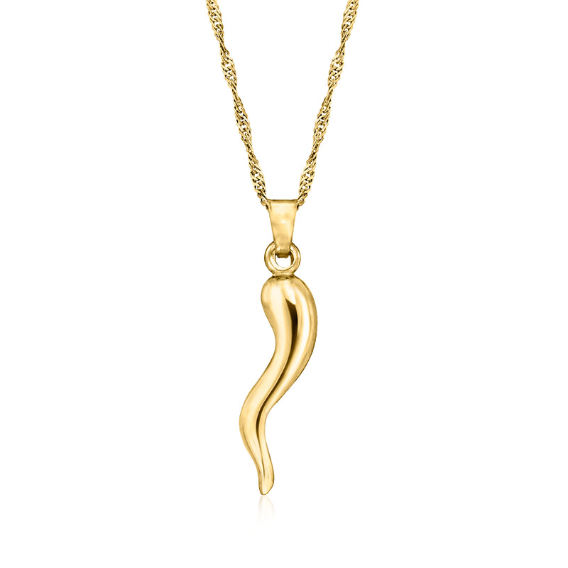Gold over sterling horn pendant on link chain necklace with ring bail