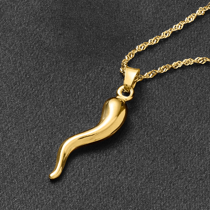 Gold horn pendant charm with bail on link chain necklace