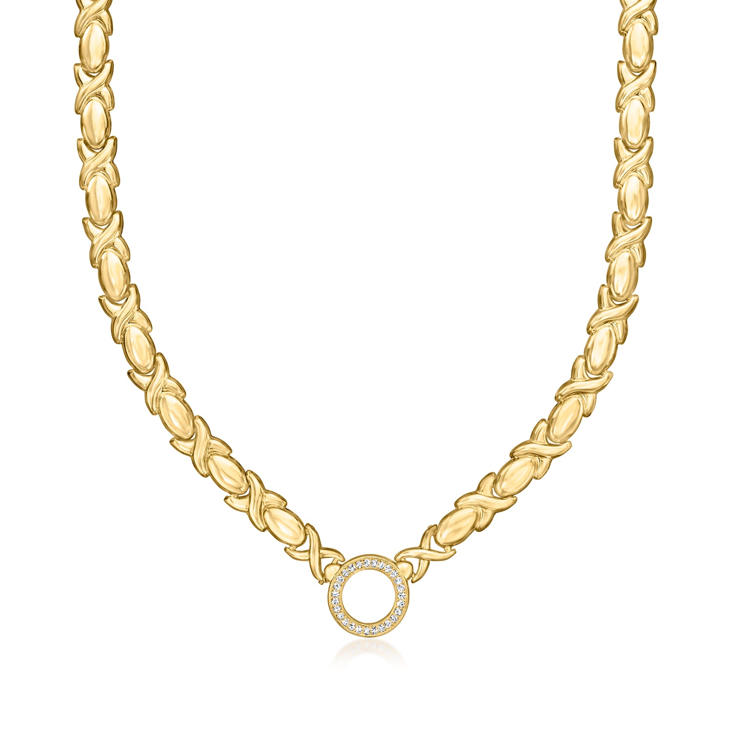 Italian .15 ct. t.w. Diamond XO Necklace in 18kt Gold Over Sterling