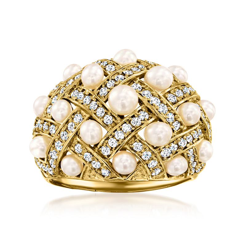 18k yellow gold dome ring with pearls and diamond accents