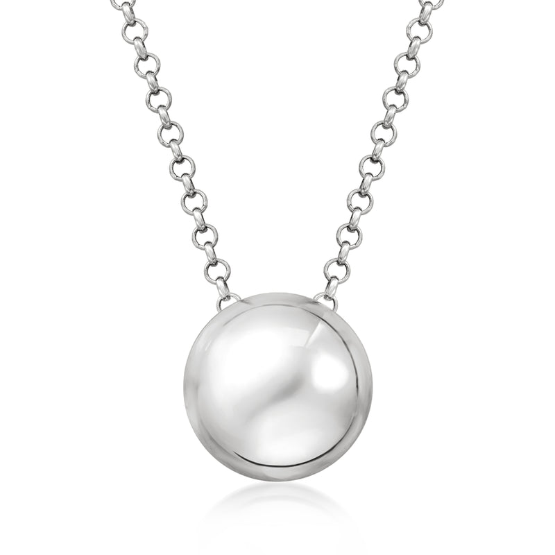 Italian sterling silver rolo-chain bead necklace with round polished pendant