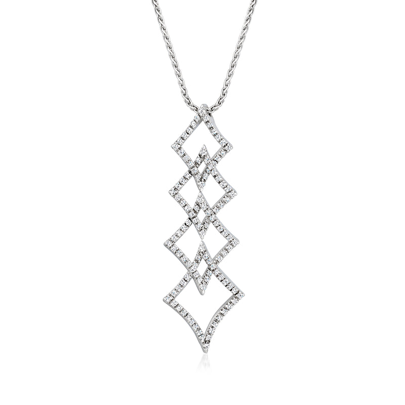 Diamond geometric necklace with X-shaped pendant in 18k white gold, 16 in chain