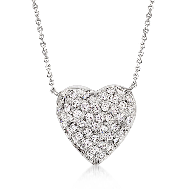 Diamond puffed heart necklace in 14kt white gold