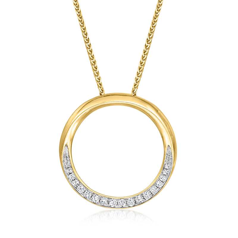 14kt yellow gold circular diamond pendant necklace with gold chain