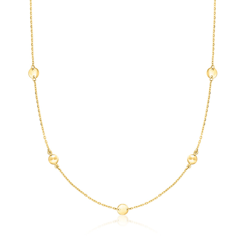 10kt yellow gold bead and disc station necklace with round bead links
