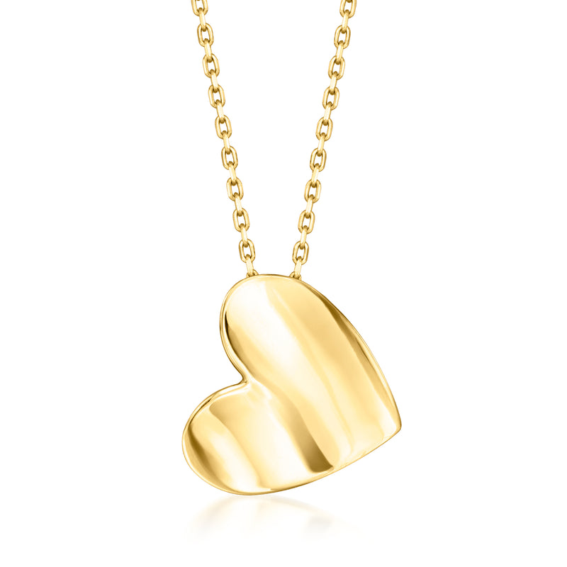 10kt yellow gold heart pendant necklace, polished heart with link chain