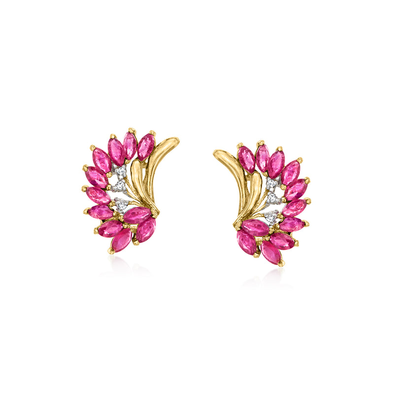 Ruby cluster earrings with diamond accents in yellow gold