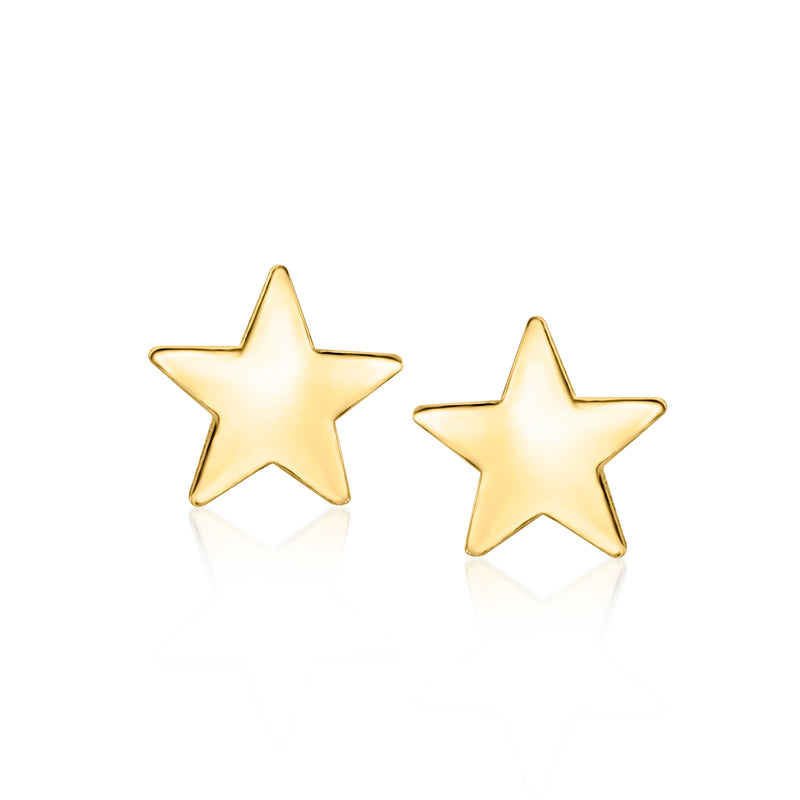 Gold vermeil star stud earrings, two matching five-point stars on posts