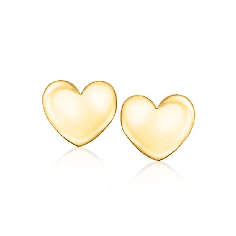 Gold vermeil heart stud earrings, two polished heart studs on posts