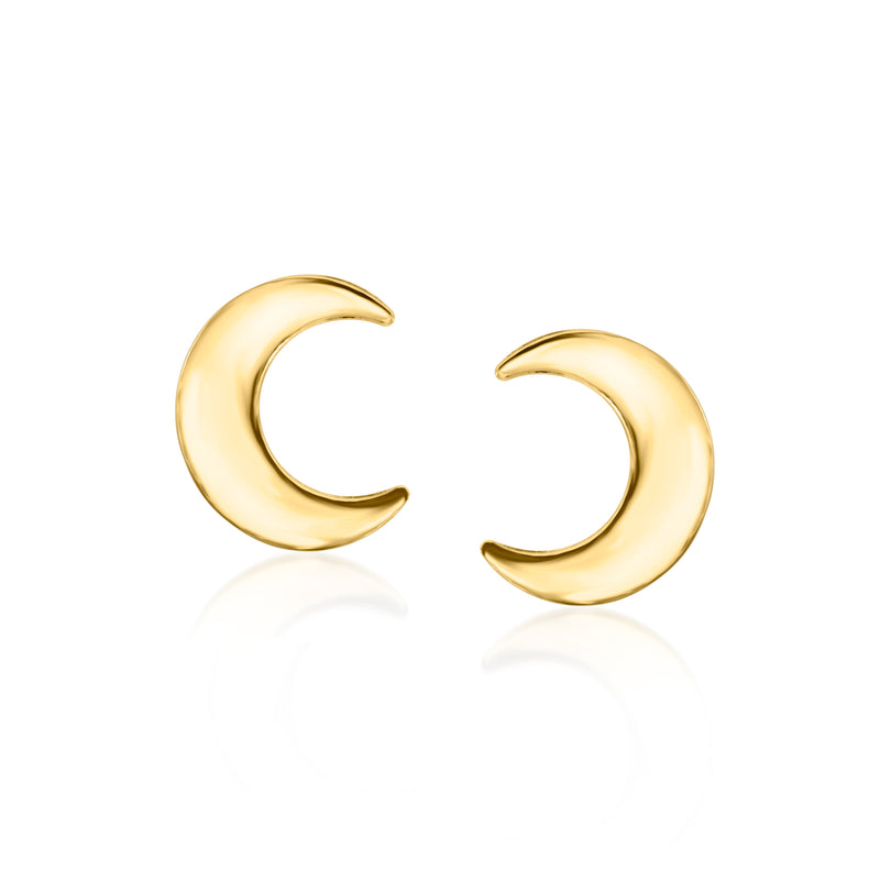 Gold vermeil crescent stud earrings, two curved moon studs on posts