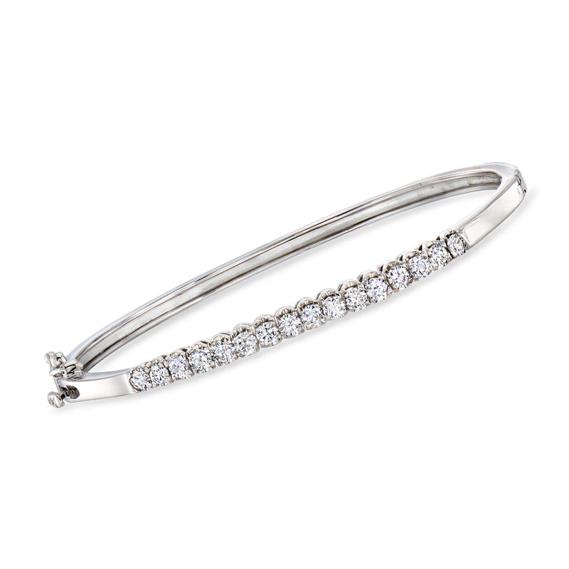 Vintage 14kt white gold diamond bangle bracelet with pavé-set diamonds