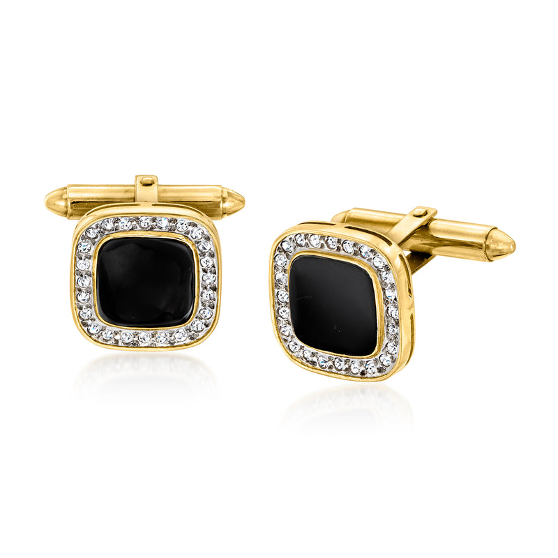 Vintage onyx and diamond cuff links in 14kt yellow gold