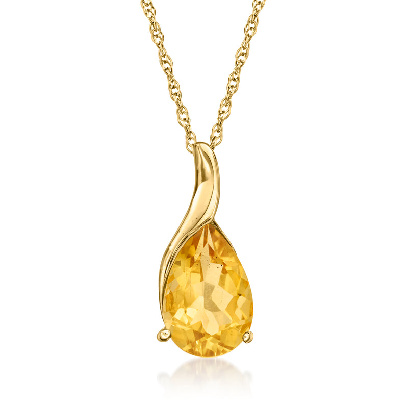 14kt yellow gold citrine pear-drop pendant necklace with gold chain