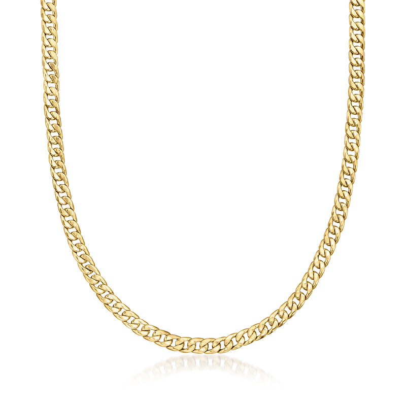 Vintage 14kt yellow gold curb-link necklace chain, close-up