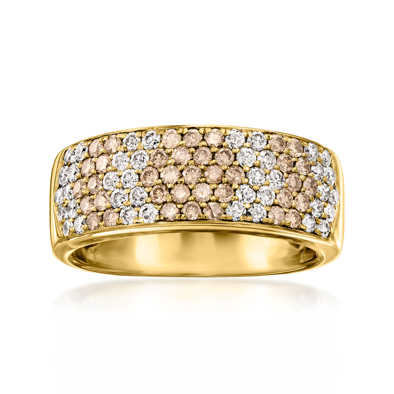 Vintage 14kt yellow gold ring with brown and white pavé diamonds