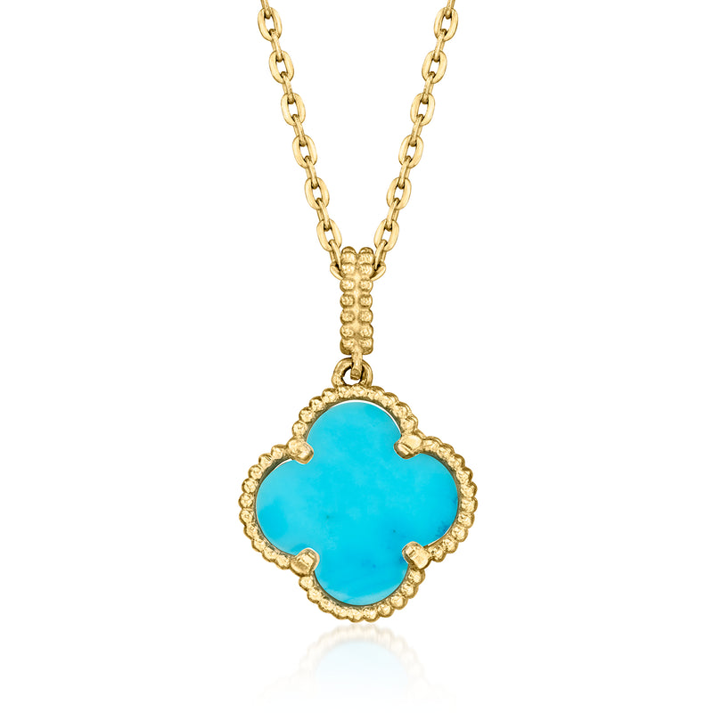 10kt yellow gold pendant necklace with blue howlite clover charm and link chain