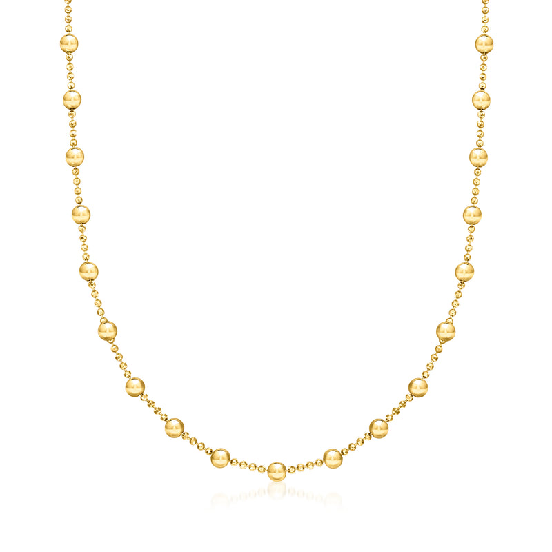 18kt gold vermeil bead station necklace with small round gold-tone beads