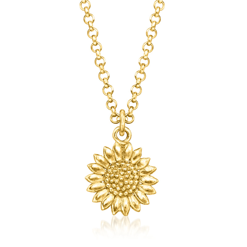 Sunflower pendant necklace with gold-tone chain and round textured sunflower charm