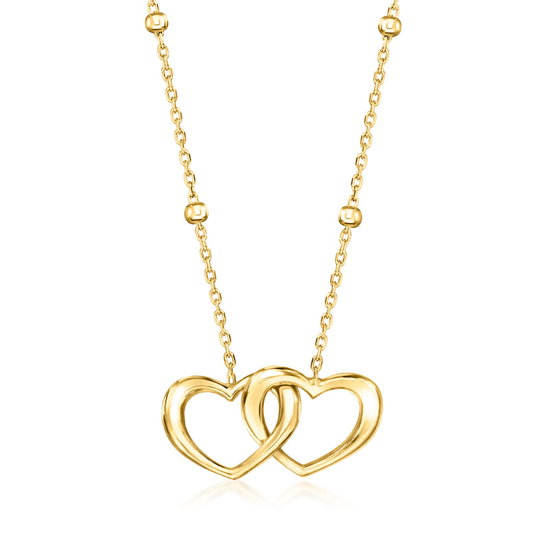 Gold vermeil double-heart pendant necklace with linked chain