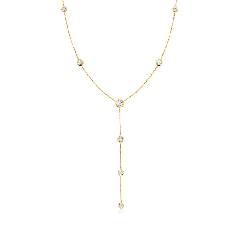 14kt yellow gold Y-necklace with five round lab-grown diamonds