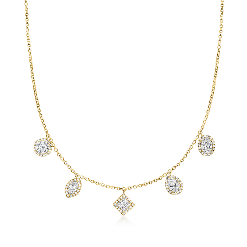 14kt yellow gold diamond station necklace with multi-shaped lab-grown stones