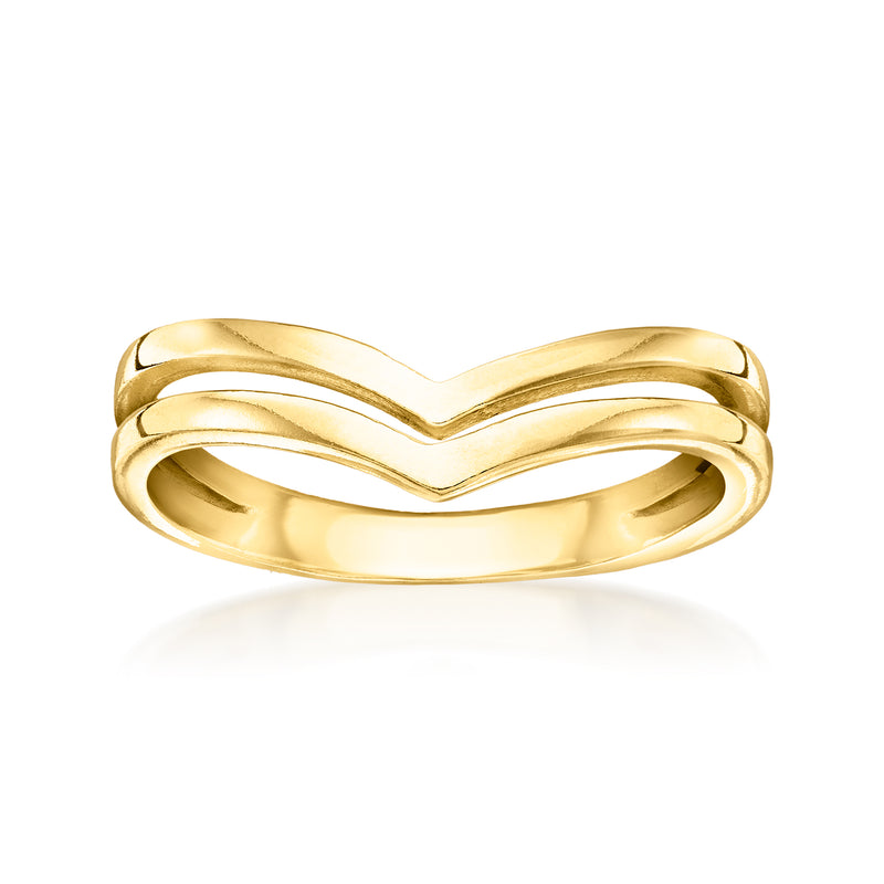 10k yellow gold double V ring with curved, stacked V-shaped bands