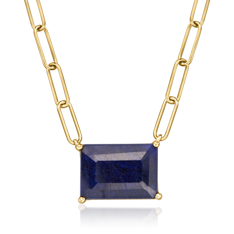 18kt gold over sterling necklace with square blue sapphire pendant