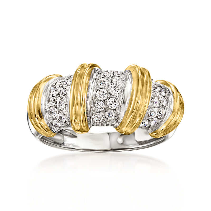 Roberto Coin vintage diamond twisted ring, two-tone 18kt gold with round gemstones