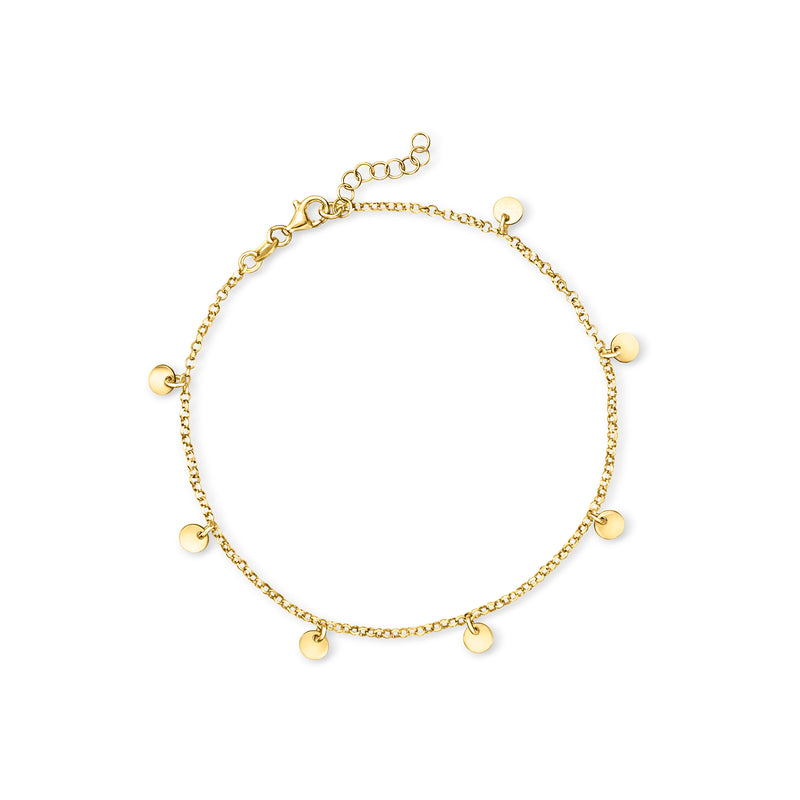 18kt gold vermeil anklet with small round disc charm stations and link chain