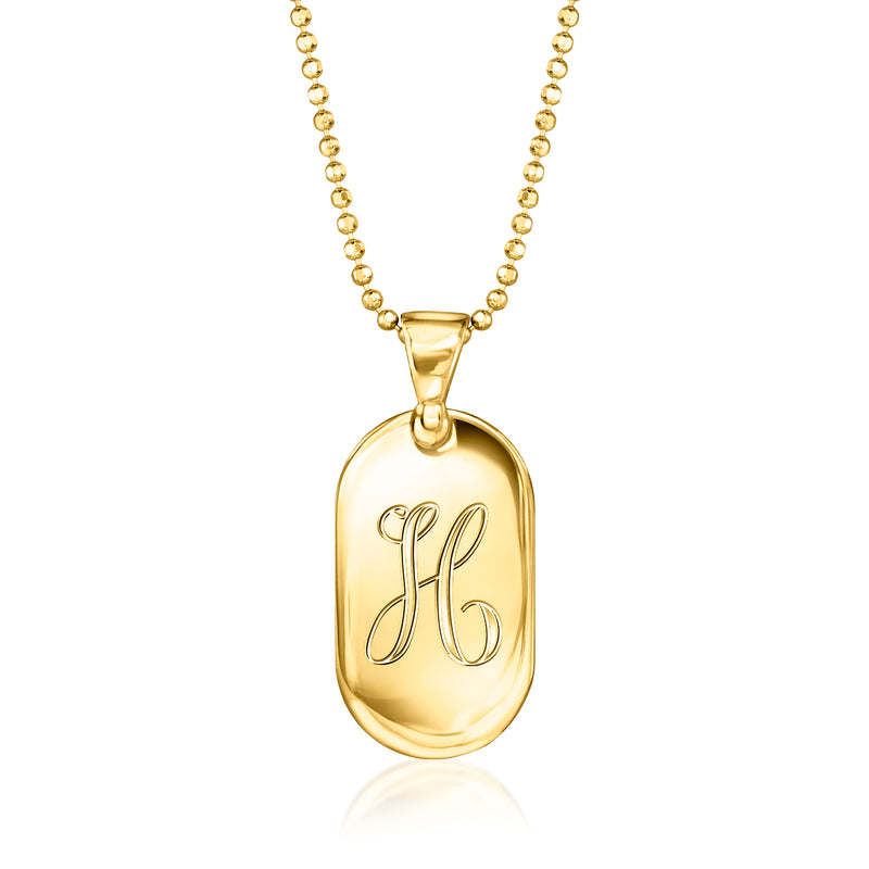 18kt gold vermeil oval pendant necklace with engraved monogram H and thin chain