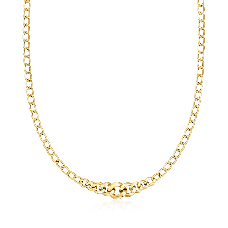 14kt yellow gold graduated curb-link necklace with oval chain links