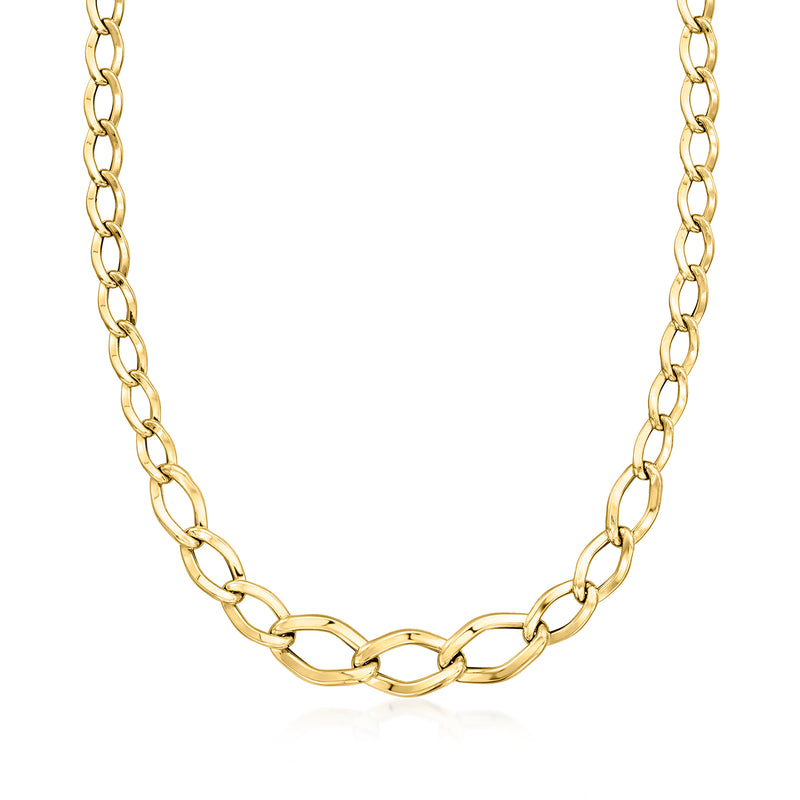 14kt yellow gold graduated curb-link chain necklace, oval links, polished finish