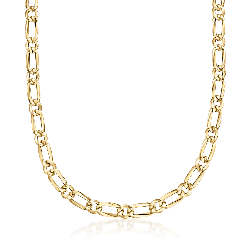 14kt yellow gold link necklace with alternating curb and paper clip links