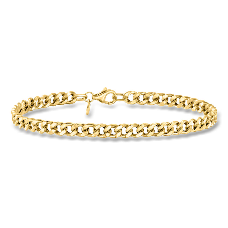 Yellow gold curb-link bracelet with polished chain links and clasp