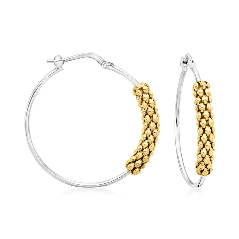 Two-tone popcorn-link hoop earrings, sterling silver with 18kt gold over sterling