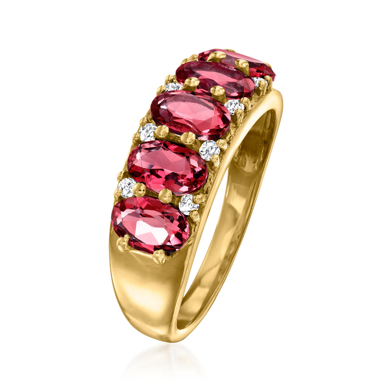 3.10 ct. t.w. Rhodolite Garnet and .30 ct. t.w. White Zircon Ring in 18kt Gold Over Sterling