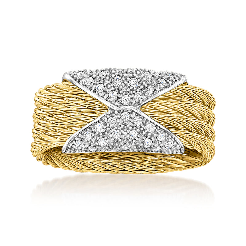ALOR diamond and yellow stainless steel cable hourglass ring with white gold setting