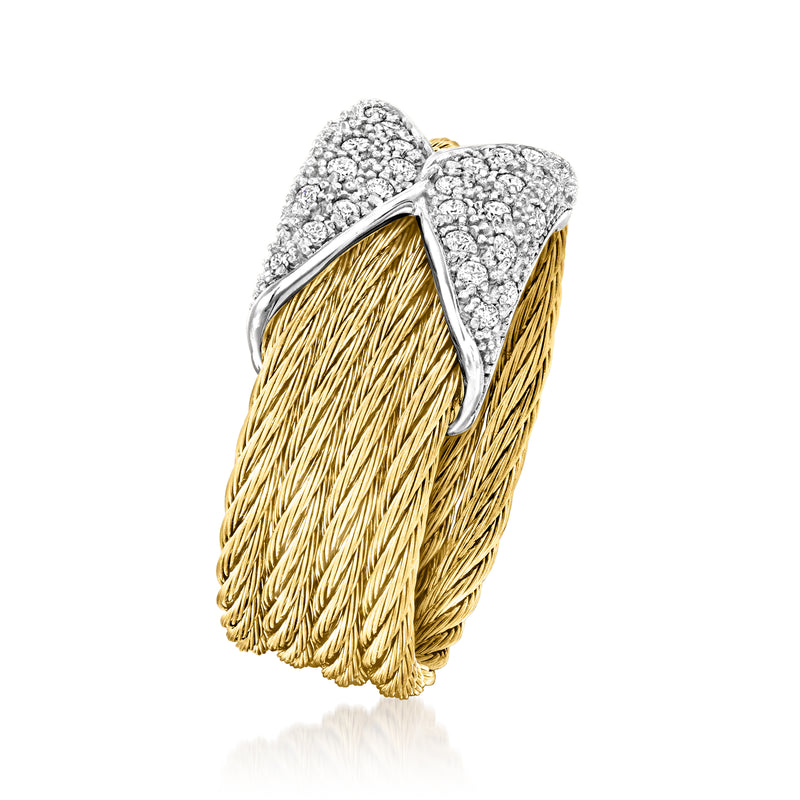 ALOR diamond yellow stainless steel cable ring with white gold accents