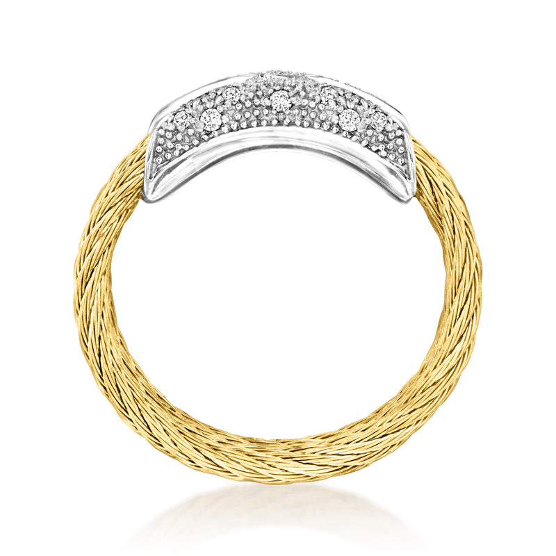 ALOR diamond and yellow stainless steel cable hourglass ring with white gold top