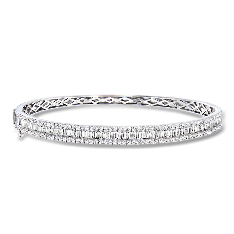 Sterling silver lab-grown diamond bangle bracelet with round and baguette stones
