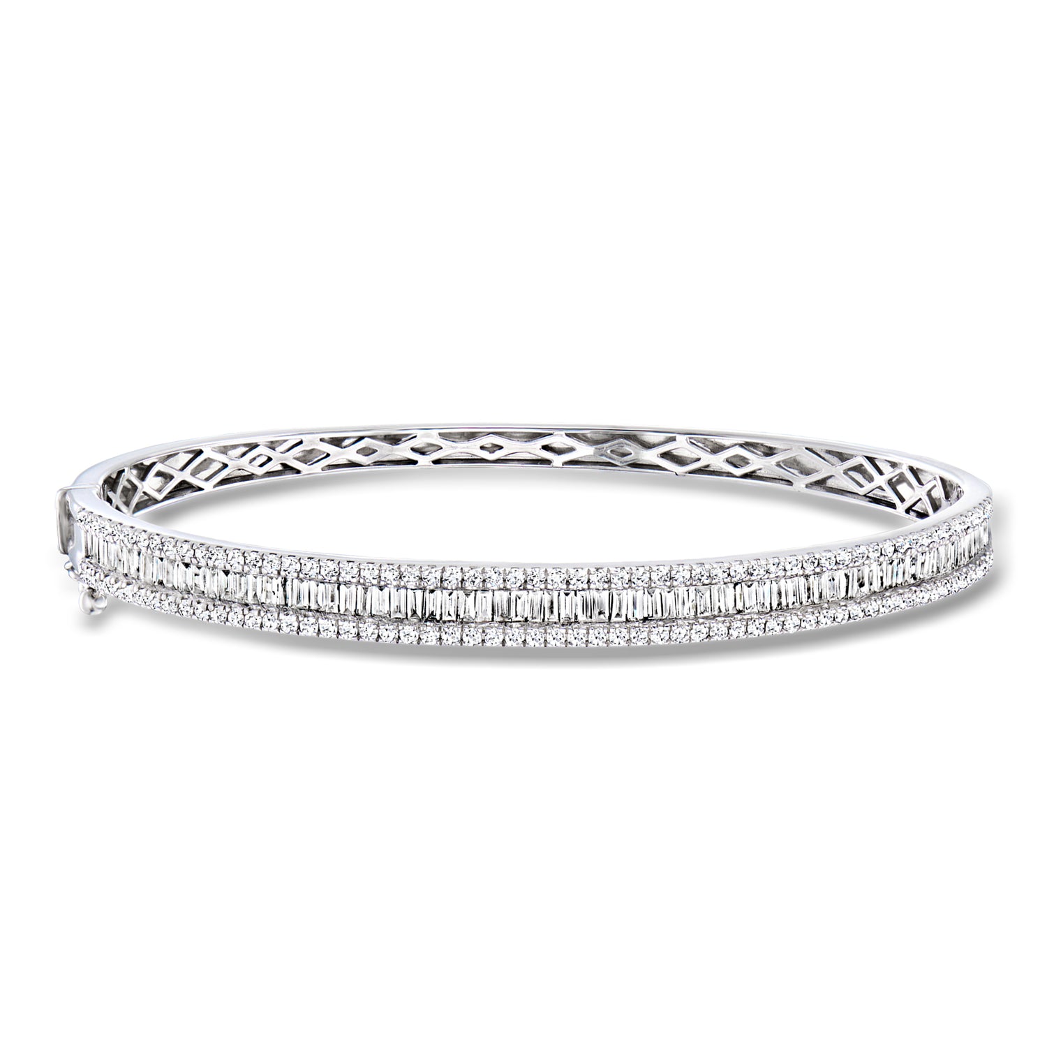 Ross-simons 2.00 Ct. T.w. Round And Baguette Lab Grown Diamond Bangle Bracelet In Sterling Silver