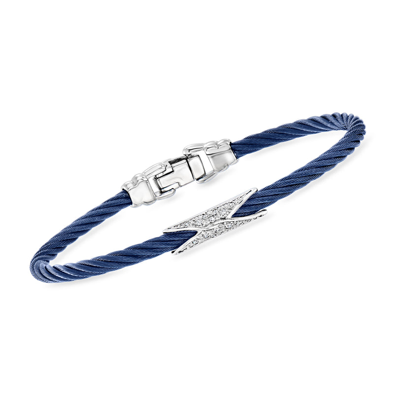 ALOR diamond hourglass cable bracelet with blue braided cord and silver-toned clasp