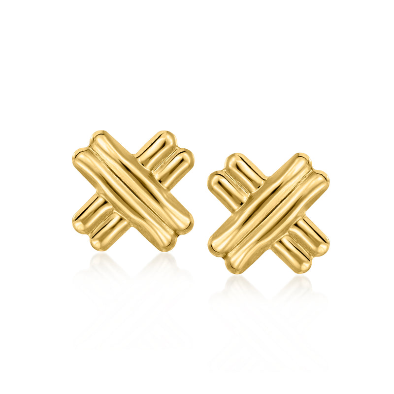 10kt yellow gold ribbed X stud earrings
