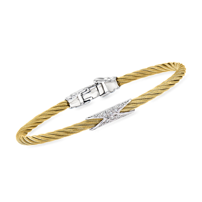 ALOR gold braided cable bracelet with diamond hourglass charm and silver clasp