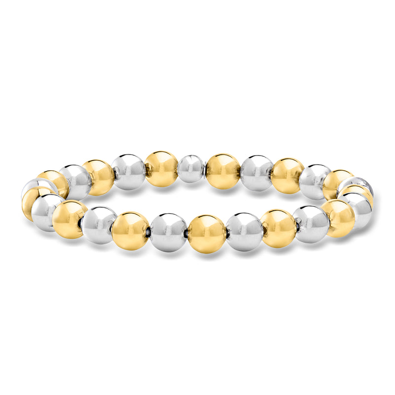 Sterling silver and gold bead stretch bracelet with alternating polished round beads