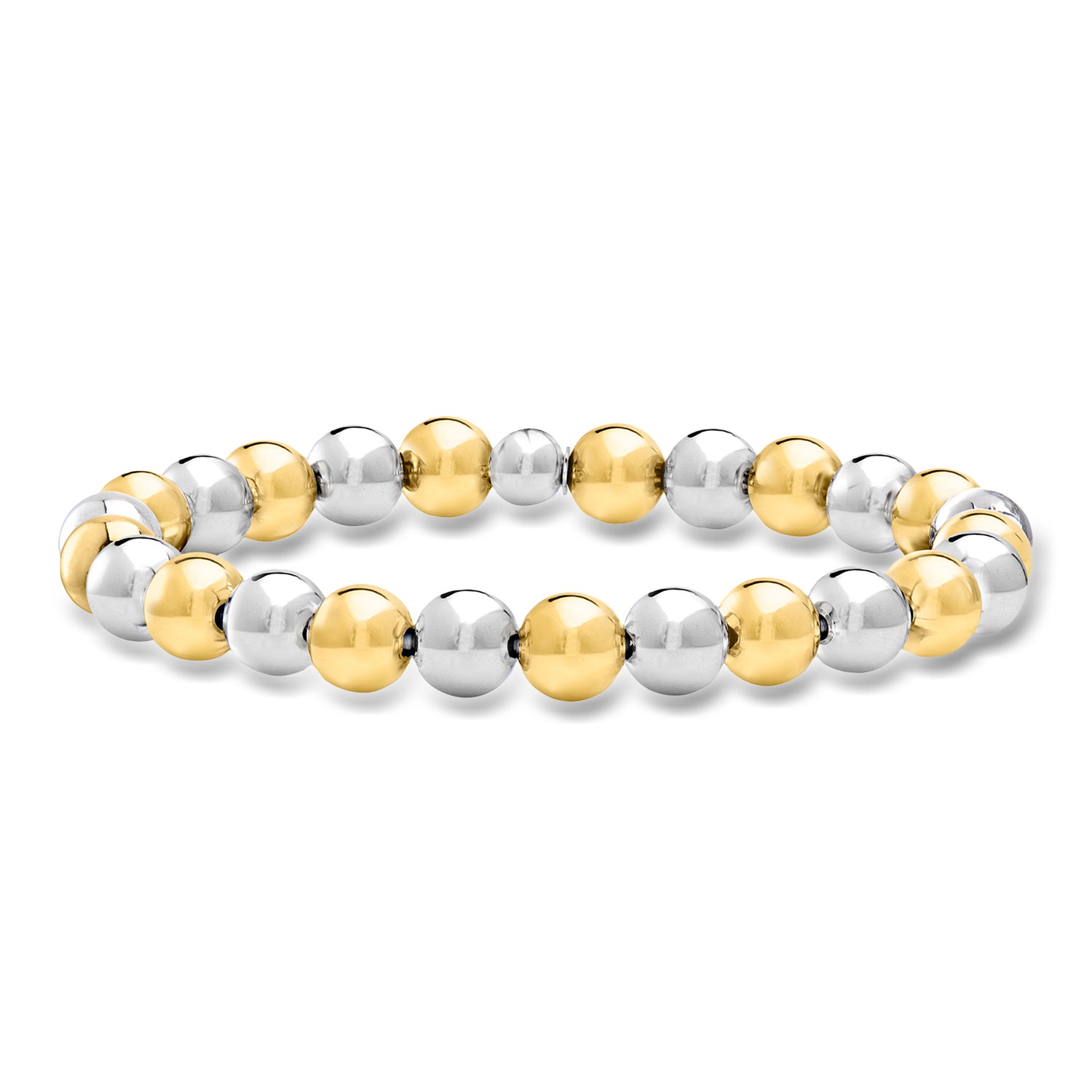 Italian 8mm Sterling Silver and 18kt Gold Over Sterling Bead Stretch Bracelet