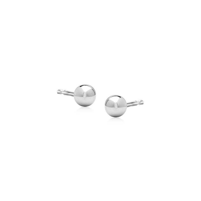 Round sterling silver ball stud earrings, two-piece pair with posts