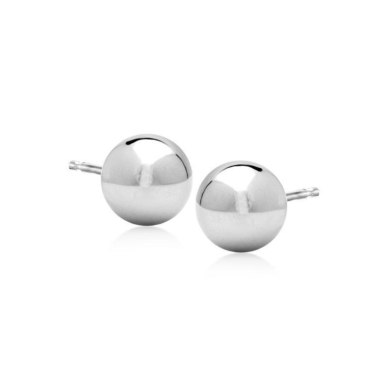 Sterling silver ball stud earrings, two round domed beads on bar posts
